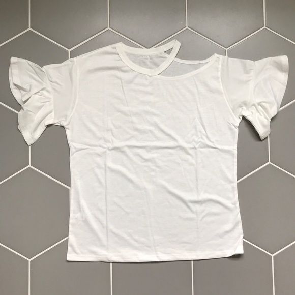 White ruffle sleeve t shirt - Picture 5 of 5
